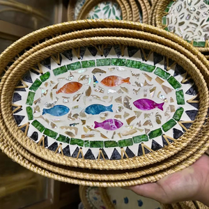 Plateau en rotin authentique en nacre pour la décoration de table, service et présentation – Artisanat traditionnel vietnamien - Product Image 1