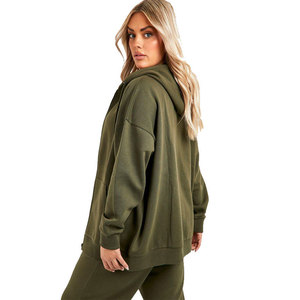 Sudadera con capucha y cremallera para mujer, estilo urbano, manga larga, hombros caídos, informal, para invierno, ecológica, directo de fábrica - Product Image 4