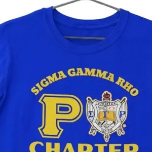 Camiseta Azul Rey con Detalles Dorados de Sigma Gamma Rho, Personalizada para Capitales Griegos, Manga Corta, Cuello Redondo, Número Gráfico 22, Fraternidad Universitaria, Estilo Casual - Product Image 6