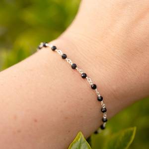 Pulsera delicada de ónix en bruto con cuentas, plata de ley 925, cadena chapada en oro de 14 quilates, joyería de piedras preciosas para mujer, regalo. - Product Image 2