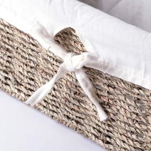 Paniers rustiques en jonc de mer tressé pour cadeaux, paniers de rangement avec doublure blanche pour Pâques, Noël, fêtes, du Vietnam - Product Image 4