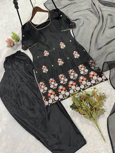 Conjunto de traje Salwar pakistaní negro bordado para mujer con dupatta |   Conjunto de Kurta y Palazzo de Diseño para Fiestas - Product Image 5