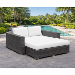 Tumbona Moderna de Mimbre para Exteriores con Cojines Blancos Gruesos, Plegable y Elegante, para Jardín, Patio, Hotel y Almacén - Product Image 1