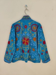 Veste en velours brodée de fleurs bohèmes, col mandarin, manches longues, vêtements d'extérieur décontractés pour femmes, vêtements d'automne - Product Image 2