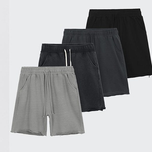 Shorts de sport décontractés 100 % coton pour hommes, style vintage, en molleton bouclette, bords bruts, délavage acide, unisexe, avec logo brodé personnalisé – Vente en gros - Product Image 5