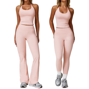 Conjuntos Deportivos OEM para Mujer, 2 Piezas, Halter, Alta Elasticidad, Yoga, Cintura Alta, Acolchado, Pilates, Gimnasio, Ropa Deportiva, Sólido, Sin Costuras - Product Image 1