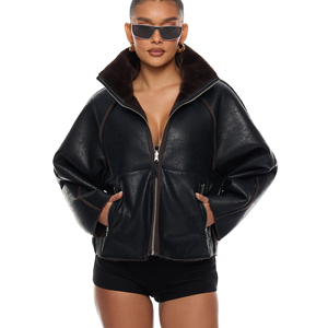 Abrigo de Cuero Genuino para Mujer, Estilo Clásico, Reversible, Estilo Motero, Color Negro, Logotipo Personalizado, Precio de Fábrica, Venta al Por Mayor - Product Image 1