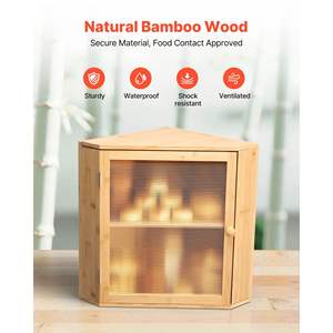 Conteneur de rangement pour pain en bambou et acrylique à double couche de grande capacité, porte ondulée, coin de comptoir de cuisine, style ferme en bois - Product Image 4