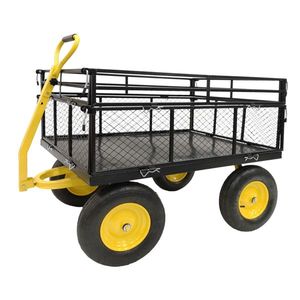 Carro de jardín de acero de alta resistencia 2 en 1 con mango, carro metálico utilitario de 16 pulgadas con lados de malla extraíbles, convertible a plataforma plana para carros de mano - Product Image 1
