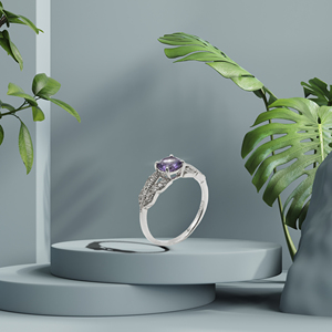 Bague ronde de luxe en argent sterling 925 plaqué rhodium avec améthyste violette et bande fendue en oxyde de zirconium pour femme - Product Image 4
