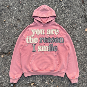Sweat-shirt à capuche surdimensionné personnalisé avec lettres brodées effet vieilli, impression numérique, 500 GSM, pour homme et femme - Product Image 1