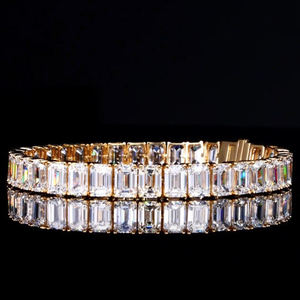 AMBER JEWELS Classic 18k Solid Gold Emerald Cut Natural Stone Link <b>Bracelet</b> IGI Certified Unisex Wedding Jewelry - Product Image 2