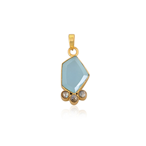Pendentif en laiton plaqué or avec pierre précieuse naturelle de calcédoine aqua et labradorite taille fantaisie pour femme - Product Image 1
