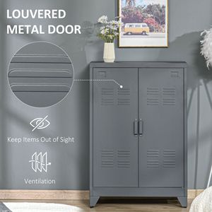 Armoire de rangement industrielle en acier gris à 2 niveaux avec étagères réglables, organisateur métallique pour la maison, le bureau et le salon - Product Image 5