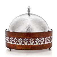 EXOTIC INDIAN ART EIA-CS02 Chauffe-plat de luxe pliable moderne en acier inoxydable fait main avec support en bois pour la conservation de la fraîcheur