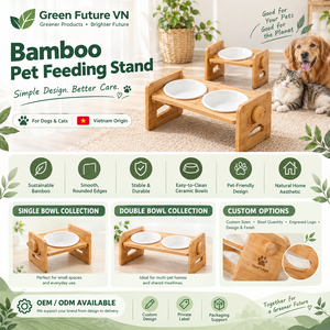 Non-Slip Bamboo Pet Feeding Station S/M/L 304 Stainless Steel Ceramic <b>Bowls</b> Eco <b>Raised</b> Cat <b>Dog</b> Feeder Custom - Product Image 1