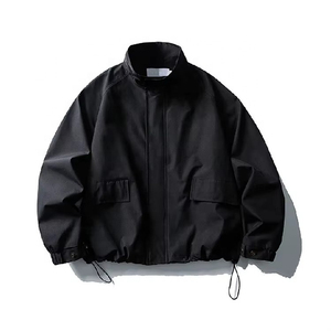 Chaqueta Bomber Negra de PU para Hombre, Cuello Alto, Cierre de Cremallera, Estilo Workwear, Resistente al Viento, Color Sólido, Exterior de Poliéster, Corte Regular - Product Image 1