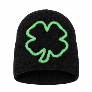 Custom Logo Four Leaf Clover Fuzzy Knitted Beanie <b>Hat</b> Men <b>Women</b> <b>Winter</b> Warm Plush Chenille Letter Pattern Business Streetwear - Product Image 1
