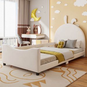 Lit de repos capitonné beige taille twin avec tête de lit en forme d'oreilles de lapin pour enfants - WF308907AAA - Product Image 1