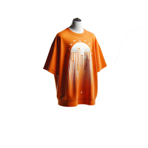 Camiseta Naranja Extra Grande para Hombre con Estampado Geométrico de Ciudad, Manga Corta, Cuello Redondo, Diseño Casual de Poliéster Transpirable - Product Image 1