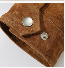 <b>Men's</b> <b>Brown</b> <b>Suede</b> Bomber <b>Jacket</b> Turn-down Collar Zipper Closure Casual Style Autumn Wear Regular Fit Solid Color Leather <b>Jacket</b> - Product Image 3