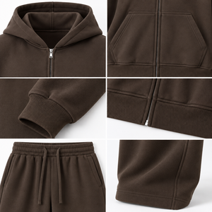 Ensemble de survêtement à carreaux marron surdimensionné pour homme, 2 pièces, sweat à capuche zippé avec logo frontal, pantalon de survêtement à jambes larges - Product Image 4