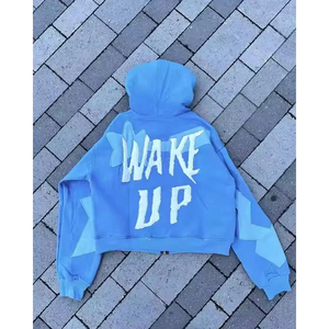 Sudaderas con capucha y cremallera personalizadas con parche bordado desgastado, conjuntos de sudadera estilo urbano hechos a medida, ropa de moda a precio económico. - Product Image 6