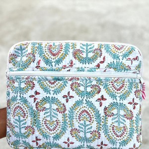Designer Luxurious Modern Soft Portable Pure Cotton Quilted <b>Laptop</b> <b>Sleeve</b> Multi Pocket Zipper Case Handmade - Product Image 3