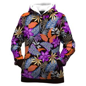 Custom Men's Floral Printed Hoodie Pullover Regular Sleeve <b>Knitted</b> Polyester Winter Style Black Daisy <b>Pattern</b> Front Anti-Pilling - Product Image 3