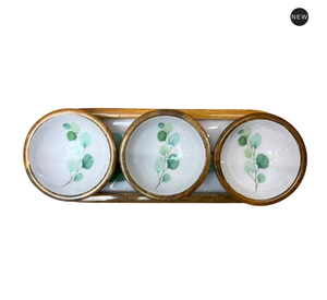 Elegant Gifts Sets <b>Wooden</b> Serving Set <b>White</b> Enamel Dish Luxury 1 <b>Tray</b> With 3 Bowls Table Decor Snacks Soup Serving Dish Bowl Set - Product Image 4