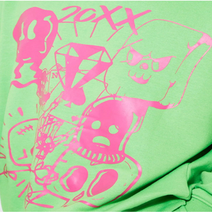 Men Green Hooded <b>Tracksuit</b> Full Length <b>Pink</b> Skull Print Streetwear Style Sweatshirt and Sweatpants <b>Set</b> with Side Pockets - Product Image 6