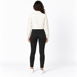 Veste en jean pour femme, style trucker, manches longues, col rabattu, fermeture boutonnée, coupe classique, automne-hiver, respirante et coupe-vent - Product Image 2