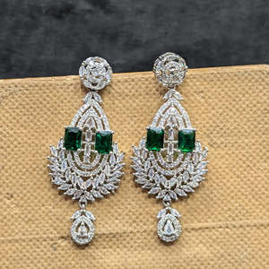 Silver Plated AD <b>Fine</b> Dangle <b>Earrings</b> - Product Image 1