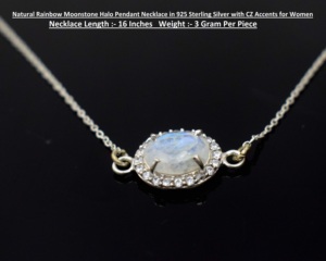 Collier pendentif de luxe en pierre de lune arc-en-ciel naturelle avec halo et accents en CZ sur chaîne à maillons plaquée argent pour femme - Product Image 5