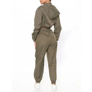 Conjunto Deportivo Casual de 2 Piezas para Mujer, Color Verde Oliva, con Capucha, Manga Larga, Corte Regular, Color Sólido, Transpirable y Ecológico, Pantalones Largos - Product Image 2