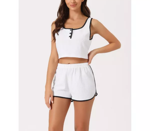 Women's Summer Ribbed Crop Sleeveless Tank Top and Shorts Lounge Pajamas <b>Sets</b> Loungewear for Women Intimates Clothing - Product Image 1