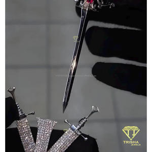 Luxury Moissanite Diamond Triple <b>Sword</b> Pendant 925 Sterling <b>Silver</b> Fully Iced Out Crown Statement Jewelry - Product Image 6