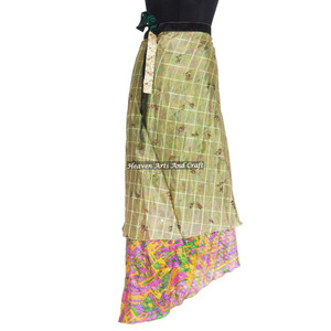 Fabuloso Vestido Tubo de Seda Vintage de Diseñador de la India para Mujer, Falda Larga Envolvente de Seda Sari Vintage de 2 Capas Mágicas - Product Image 6
