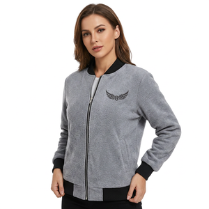 Men's Gray <b>Jacket</b> <b>With</b> Black Trim Embroidered Wings Logo Zipper Front Casual Fleece Outerwear Autumn Wear - Product Image 4