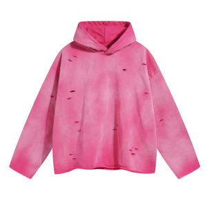 เสื้อฮู้ดแฟชั่นสไตล์สตรีทแวร์ขาดๆ แบบวินเทอร์ ผ้าฝ้ายฟลีซฟอกสี - Product Image 1