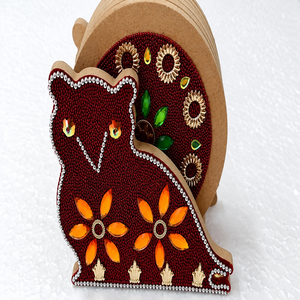 Home And Canteen Use Hot Selling White Wooden Embroidery Work Owl Painting Designer <b>Tea</b> <b>Coaster</b> 6pcs Plate Set At Classic Style - Product Image 6
