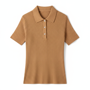 Camiseta de Manga Corta para Mujer, Estilo Nuevo, Ajustada, Sin Costuras, con Cuello Polo, Informal, de Punto - Product Image 1