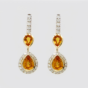 14KY Sapphire (Pears) 0.86 CT, Sapphire (Pears) 0.39 CT, White Diamond (Round) 0.27 CT <b>Earrings</b> - Product Image 3