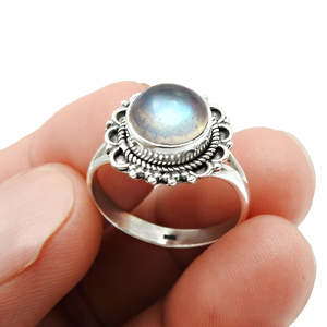 Fancy 925 Sterling Silver Women Bohemian <b>Ring</b> Brilliant Round Cut <b>Labradorite</b> Gemstone Jewelry Perfect For Wedding & Anniversary - Product Image 4