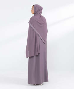 Elegant <b>Purple</b> Muslim Abaya Matching Hijab Long Sleeve Midi Modest <b>Dress</b> Women Daily Wear Breathable Lightweight - Product Image 2