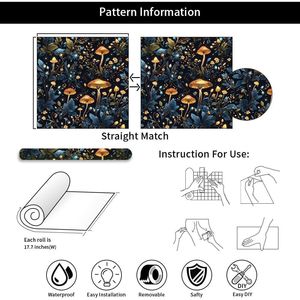Carta da Parati Adesiva con Motivo di Funghi Luccicanti Blu/Gialli, Facile da Applicare, Carta Adesiva Vintage per Decorazione Murale - Product Image 3