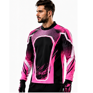 เสื้อเพนท์บอลแบบซับลิเมชั่นสั่งทำพิเศษ ผ้าโพลีเอสเตอร์ 100% ปลอกปืนเพนท์บอล สีชมพู-ดำ แขนยาว สำหรับเกมยิงปืนกลางแจ้ง - Product Image 5