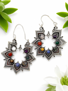 Handmade 7 Chakra Brass <b>Earrings</b> | Natural Gemstone Gold Plated Brass Dangle <b>Earrings</b> | Healing Crystal Jewelry | Wholesale Jewe - Product Image 5