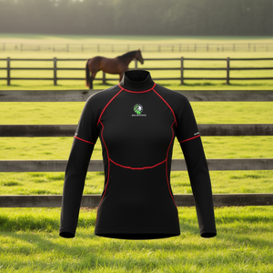Haut de compression unisexe personnalisé pour jockey de course hippique, manches longues, respirant, coupe athlétique, vêtement d'équitation en textile - Product Image 3