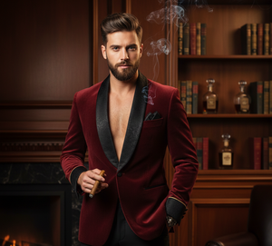 Bata Acolchada de Terciopelo Borgoña para Hombre, Ropa de Estar de Lujo, Elegante Bata de Felpa para el Hogar, Regalo - Product Image 2